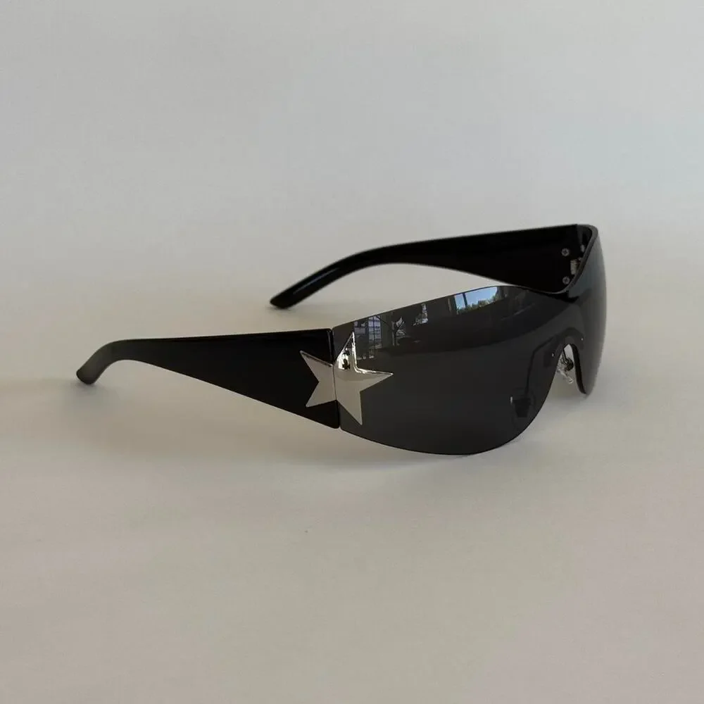 Y2K Star Shaped Black Silver Sunglasses Unisex Bold Streetwear UVA UVB